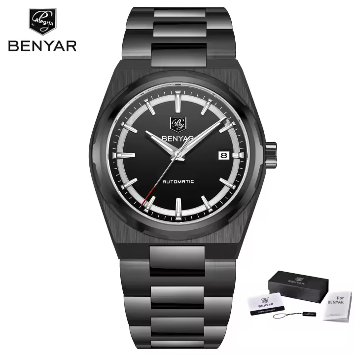 Reloj Mecánico Para Hombre BENYAR 2024 38MM Acero Inoxidable Resistente Al Agua 5Bar Calendario Completo Luz Nocturna Reloj De Pulsera De Negocios - 1