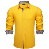 Camisa Amarilla Para Hombre De Manga Larga Estilo Casual Con Cuello En V Y Mangas Patchwork Ropa De Negocios Smart Casual - details 1