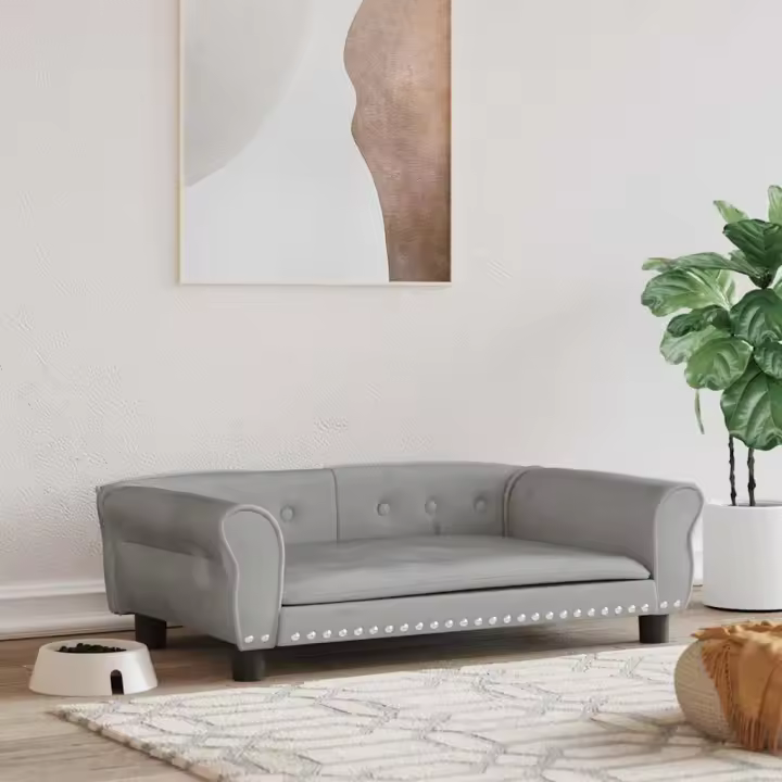 Cama para perros de terciopelo gris claro 95x55x30 cm - 1