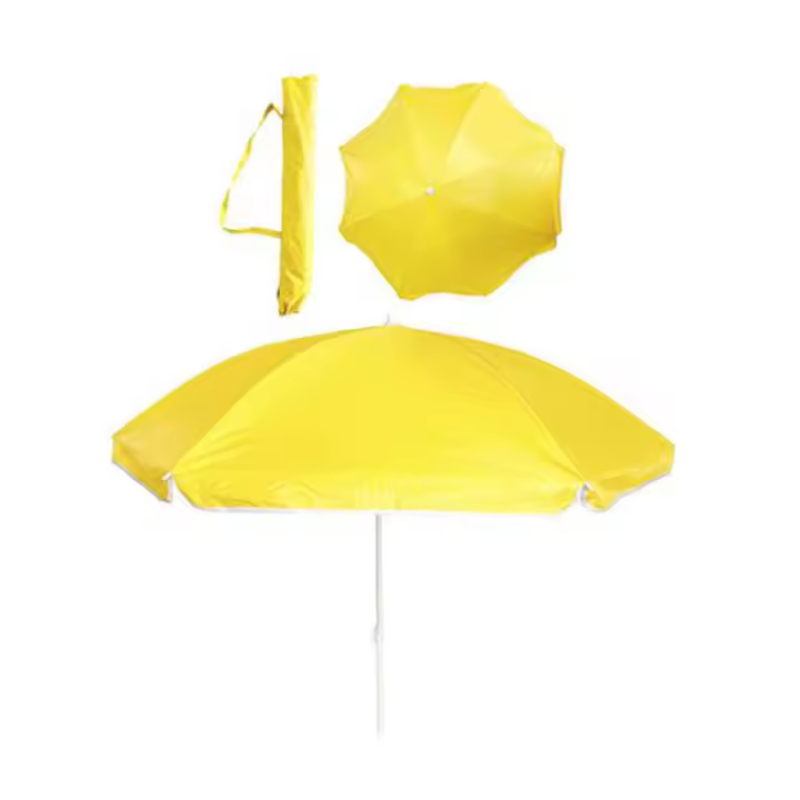 Sombrilla playa antiviento 160 o 220 cm, protección UV50 y revestimiento plateado, 8 varillas fibra de vidrio, mástil inclinable Ø28/32 mm incluye funda con asa, - 1