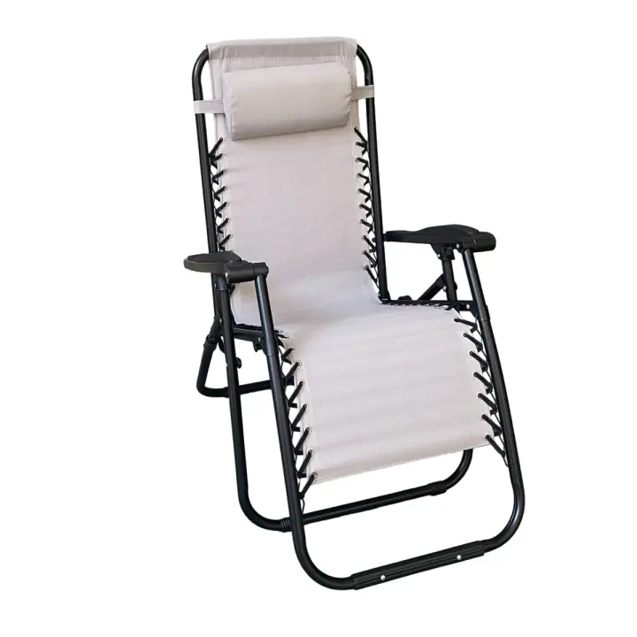 Silla Tumbona Hamaca Plegable Reclinable de gravedad cero y resistente para Playa, jardín, terraza - Hamaca Multiposiciones de Metal con cojín reposacabeza - Kmt Style - 1