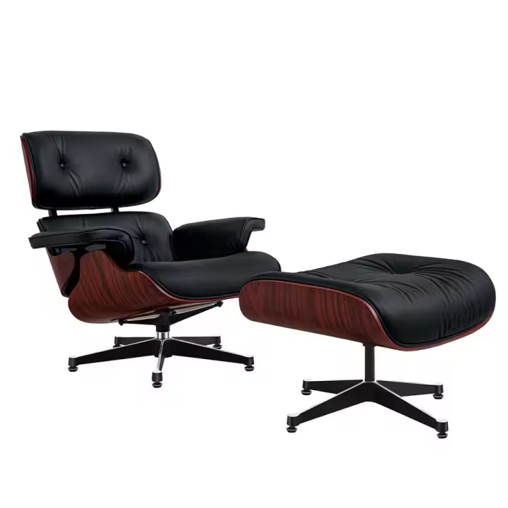TY302 Classic Recliner Deep Acid Branch Armchair With Black Cowhide Black Big Head Foot Swivel Deck Chair Furniture - 1