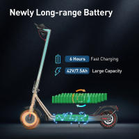 iScooter i9 Patinete eléctrico con neumático de panal de 8.5 pulgadas, motor de 350W, batería de 7.5Ah, velocidad máxima de 30km/h, frenos de disco delanteros y traseros, diseño plegable, control de la aplicación, Impermeable - Negro - details 2