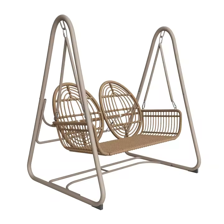 Columbio de Jardín, Columbio de Porche con respaldo, juego de muebles de Jardín de exterior, PE Doble Columbio de Trinquete, 2 asientos, extricture de asiento marrón y Zapatos beige - 1