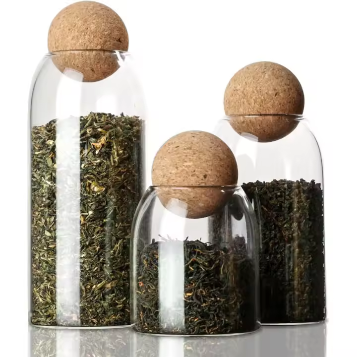 Tarro de Vidrio para almacenamiento, 3 piezas, tarros de Vidrio hermético, con Tapon de Corcho, (500/800/1000 mL) - 1