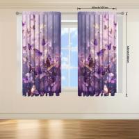 2pcs Cortina De Pintura De Mariposa Morada Para Decoración Del Hogar Tratamiento De Ventana Para Dormitorio Oficina Cocina Sala De Estar Con Bolso De Percha - details 12