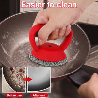 Limpia Ollas De Hierro Fundido Con Cuerda De Acero Inoxidable Y Mango De Silicona Herramienta De Limpieza Para Cocina Utensilios De Cocinar Y Repostería - details 9