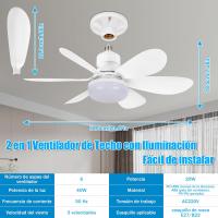 Ventilador Techo con Luz y Mando a Distancia, Lampara Ventilador Techo con Ventiladores Silencioso, E27, Regulable en Colores y Velocidades Temporizador 6 Aspas para Dormitorio (50CM) [Clase de eficiencia energética F] - details 1