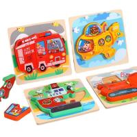 Puzzle 3D De Madera Con Animales Y Coches Para Niños Juguete Educativo Montessori Tablero De Bloques De Alineación Para Escritorio - details 1