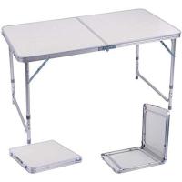 STARLEY-Mesa de campamento plegable Aluminio,mesa de campamento portátil altura ajustable para picnic, barbacoa, fiesta, playa,120 x 60 cm,Color Blanco,Negro - details 0