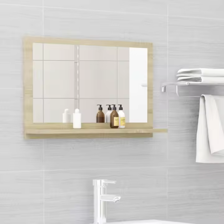 vidaXL Espejo de baño madera contrachapada color roble 60x10,5x37 cm - 1