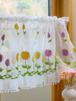 Cortina Corta De Tule Con Bordado De Flor Pequeña Para Cocina Y Sala De Estar Bloqueo De Luz Partición De Armario Cortinas Pequeñas - details 5
