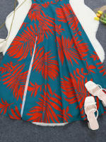 Vestido Maxi De Manga Baja Con Estampado Tropical Y Abertura En Un Hombro Para Mujer Estilo Elegante Y Casual A-Line Longitud Del Tobillo Primavera/Verano/Otoño - details 6