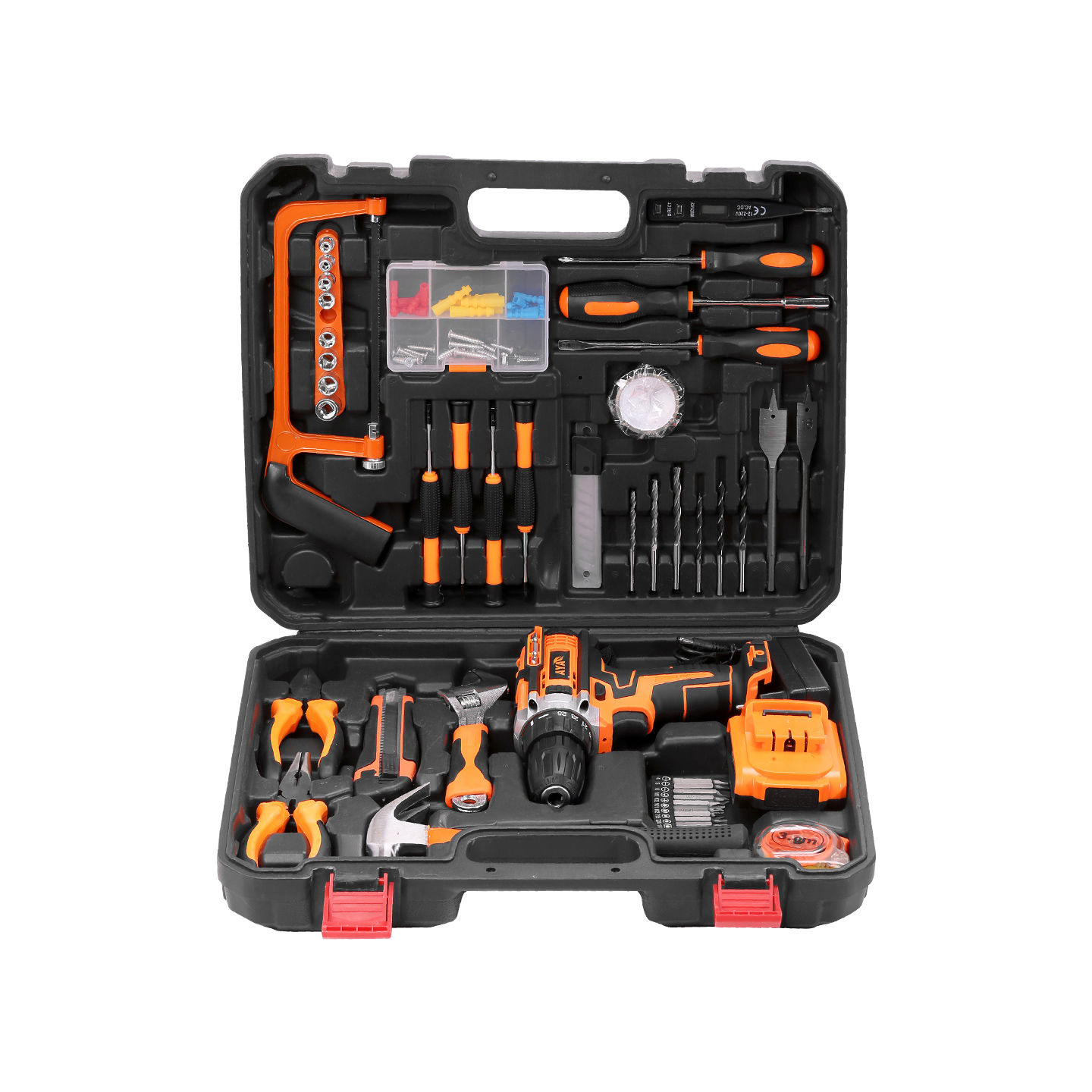 Caja Herramientas Terminación en Destornillador Electrico/Taladro en Bateria de 21V, Maletin en 100 Piezas, Caja Profesional de Herramientas Domésticas en Bricolaje para Oficinas y Jardín,