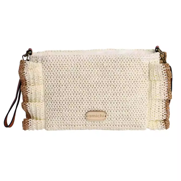 Bolso bandolera para mujer AMICHI Dori de rafia crudo con cierre de cremallera - 1