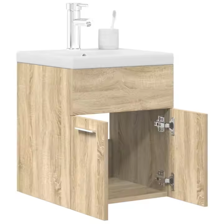 vidaXL Mueble de baño con lavabo incorporado y grifo roble Sonoma - 1