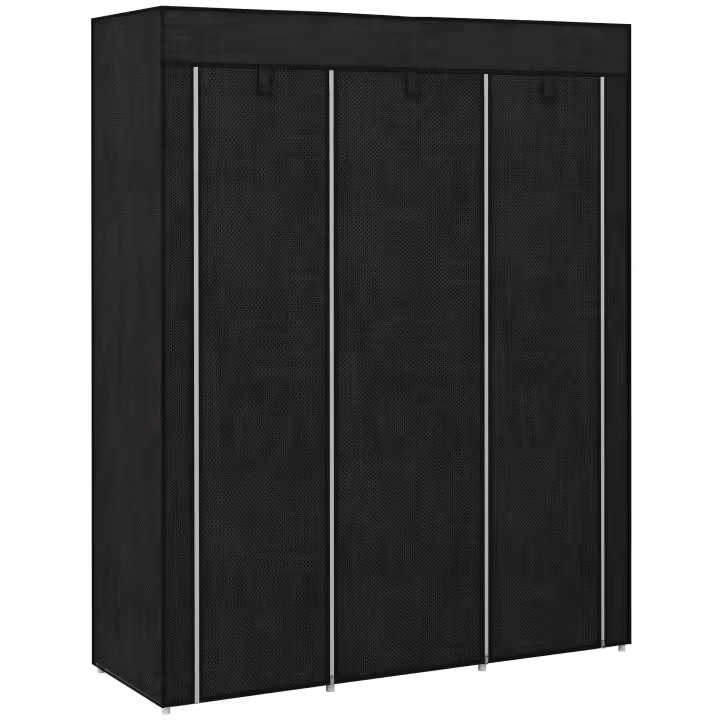 HOMCOM Armario de Tela, Armario con Barra para Ropa, 8 Niveles, Armario Plegable, Armario Plegable para Dormitorio, Pasillo, Tela No Tejida, Negro, 125 x 43 x 162,5 cm - 1