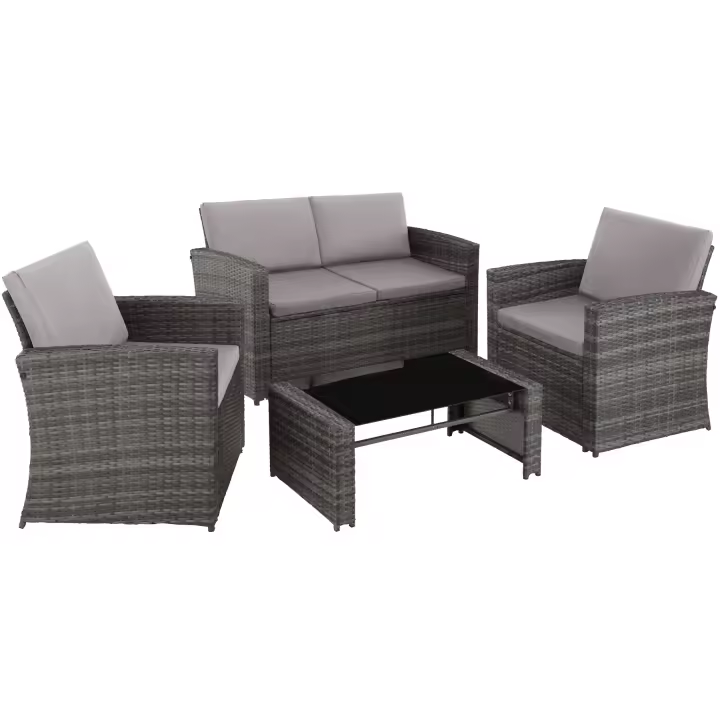 Tectake - Conjunto de ratán JESOLO | Elegante conjunto de muebles de exterior para 4 personas | Fino trenzado de ratán sintético resistente a los rayos UVA | Sólida estructura de acero con revestimiento en polvo - 1