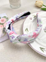 Diadema Bohemia Vintage De Punto Rosa Con Estampado Floral Ancha Para Mujeres Y Niñas Accesorio De Cabello Étnico Estilo Casual - details 22