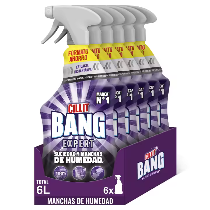 Cillit Bang - Spray Limpiador Suciedad y humedad, manchas negras para Baño, 6 sprays de 1L - 1
