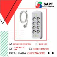Regleta de 8 Enchufes | 4 USB y 2 Tipo C | Protección Contra Sobrecarga | 2500W | Cable de 2m - details 1