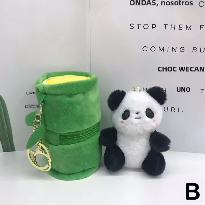 Llavero De Peluche Panda Unisex Con Tubo De Bambú Figura De Cartoon Decoración De Hogar Lindo Regalo Para Todas Las Edades - 1