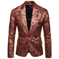 Chaleco Dorado Floral Para Hombre Traje De Negocios Casual Boda Chaqueta De Oro Abrigo Estilo Formal Cierre Doble Manga Completa - details 5