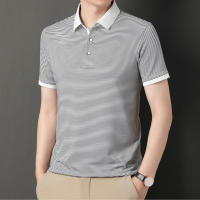 Camisa Polo De Punto Para Hombre 2024 Con Estampado De Rayas Algodón Transpirable Y Cómoda Para Negocios Casual Estilo Moderno - details 9