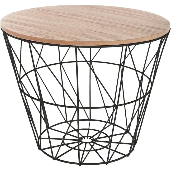 TIENDA EURASIA Mesa Auxiliar Nordica - Mesas Auxiliares de Centro - Estructura Metalica y Tapa de Madera Extraible - Ideal para Combinar en Salones y Dormitorios - 1
