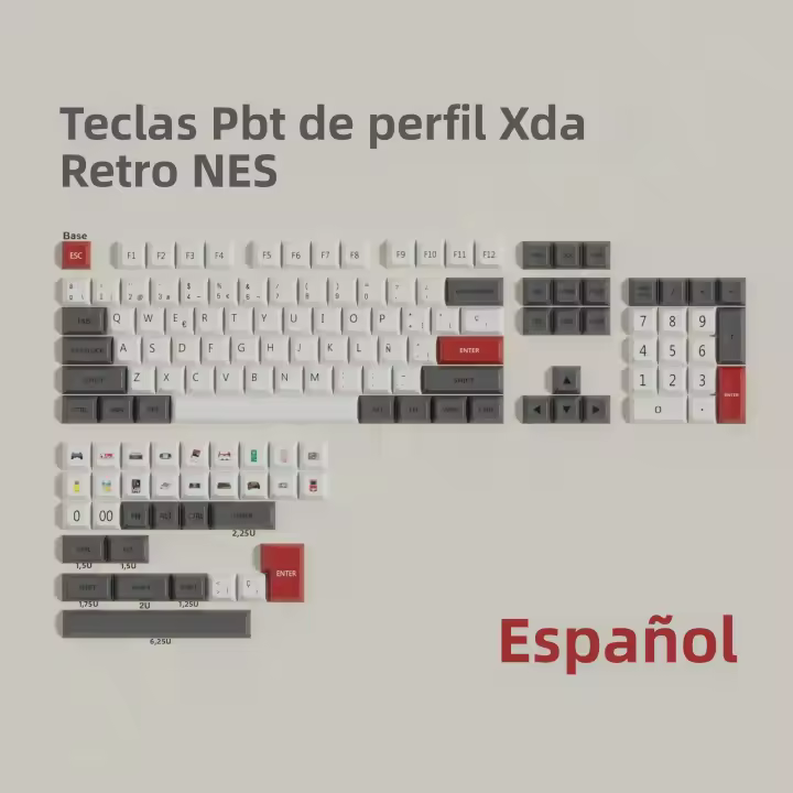 Teclas Retro NES PBT Material Dye-Sub Para Teclado Mecánico Con Layout ISO ANSI XDA Set Grande Adecuado Para Jugadores Y Amantes De La Retrocomputación - 1