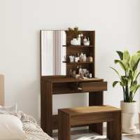 vidaXL Tocador con espejo 74,5x40x141 cm en color Blanco/Blanco brillante/Madera antigua y más | decorativo de pared para baño dormitorio recibidor moderno - details 3