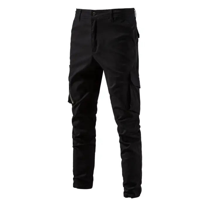 Nuevos pantalones casuales de algodón para hombres de primavera, pantalones de color sólido con múltiples bolsillos versátiles de negocios transpirables para hombres - 1