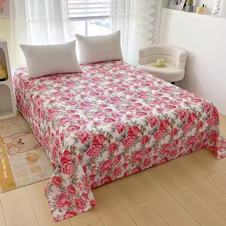 Sábana Plana De Cama Doble Con Estampado De Flor Roja Sábana Superior De Poliéster 100% Para Camas De Tamaño Single Queen King - 1