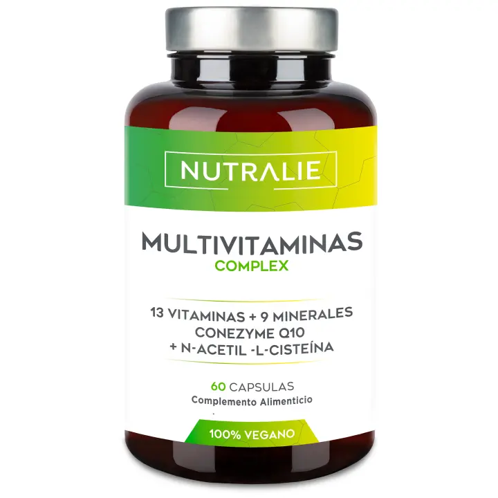 MULTIVITAMINAS Y MINERALES - Multivitaminico A-Z de 29 Activos - Complejo Vitaminico Completo - Mujer Hombre - Vitaminas A B C D E K, L-cisteína, Q10 y 9 Minerales - 60 Cápsulas Veganas Nutralie - 1