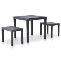 vidaXL Mesa de jardín con 2 bancos plástico gris en color Antracita/Marrón/Blanco | estructura resistente ideal para salón dormitorio o estudio - details 0