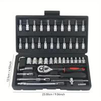 Kit de herramientas de reparación de automóviles de 46 piezas, juego de llaves de vaso de 1/4 de pulgada, llave dinamométrica de trinquete, juego de reparación de automóviles, herramienta mecánica - details 12