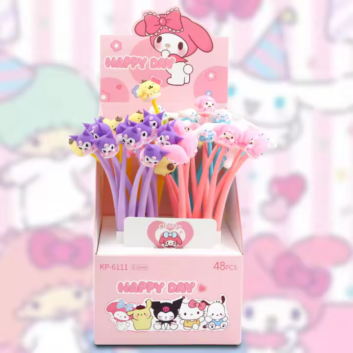 48Pcs/Box Bolígrafos De Silicona Adhesivos Suaves 0.5mm Sanrio Kuromi Melody Cinnamoroll Juguete De Descompresión Estación De Trabajo - 1