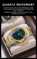 Reloj De Lujo Para Hombre Con Diamantes Y Luz Nocturna Calendario Doble Cuarzo Movimiento 41mm Azul Oro Acero Inoxidable Reloj De Moda Negocios Resistente Al Agua - details 5