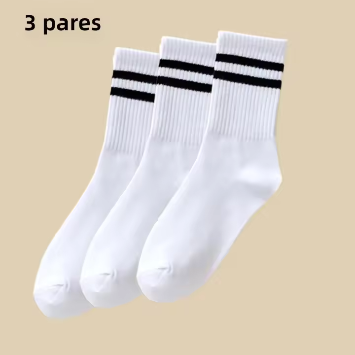 3 Pares De Calcetines Casuales Para Mujer De Punto Estampado En Rayas Cuello Redondo De Medio Tamaño Transpirables Y Ligeros Para Uso Diario - 1
