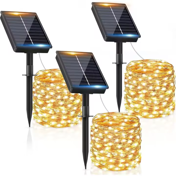 Guirnalda Luces Exterior Solar-3x10M 100 LED Guirnaldas Luces Solares Exterior IP65 Impermeable Blanco Cálido 8 Modos Solares LED Interior Jardin Terraza Bodas Fiesta Festivales [Clase de eficiencia energética G] - 1