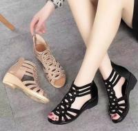 Sandalias de cuña baja para mujer,puntera abierta, zapatos de vestir a la moda para mujer en la noche de baile nupcial - details 6