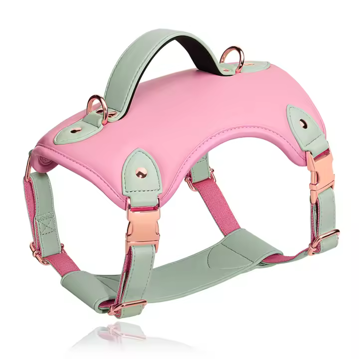 Harnés De Cuero PU Suave Para Perros Medianos Y Grandes Con Manija Ajustable Para Chihuahua Bulldog Vestido De Dama Para Mascotas - 1