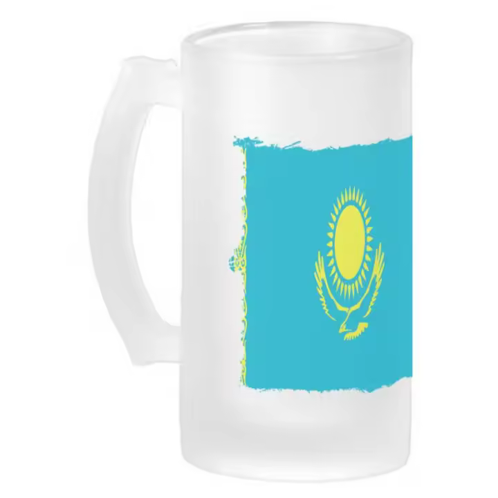 MERCHANDMANIA JARRA CERVEZA CRISTAL bandera kazajistán pais gobierno kazajo esmerilada esmerilado 500ml - 1