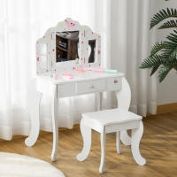 HOMCOM Tocador Infantil con Taburete y Espejo Ajustable, Tocador para Niñas con Cajón, Mesa de Maquillaje para Niños y Niñas de 3-6 Años, Blanco - details 1