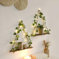Estante Flotante De Madera Con Decoración De Hoja LED Para Decoración Del Habitáculo Estilo Bohemio Estante De Pared Para Sala De Estar - details 3