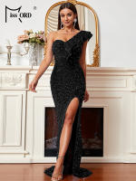 Vestido De Fiesta De Encaje Y Lentejuelas Missord Para Mujer Elegante Vestido De Boda Cocktail Prom Mermaid Maxi Vestido De Un Hombro Con Volante Y Abertura En La Pierna - details 23
