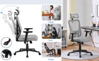 Silla Escritorio de Oficina Ergonomica Sillon Despacho con Respaldo Bloqueable Entre 90° y 130° Silla Soporte Lumbar Ajustable Malla Transpirable para Oficina Estudio Gris - details 2
