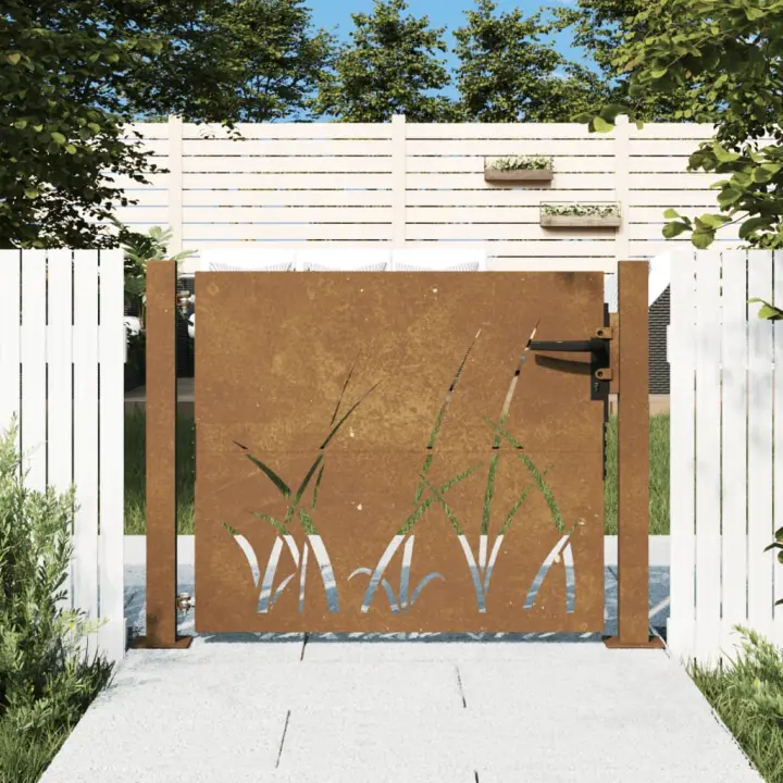 vidaXL Puerta de jardín acero corten diseño hierba 105x105 cm - 1