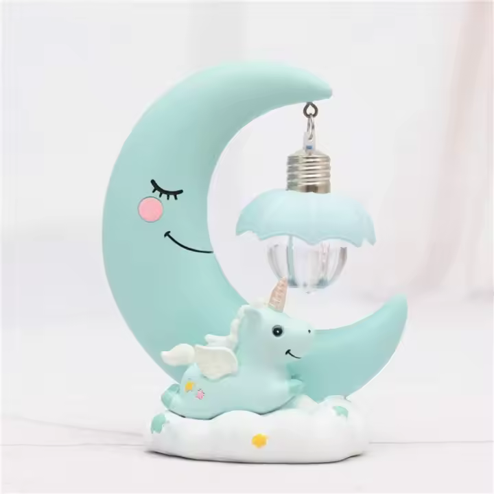 Lámpara de noche con forma de luna de unicornio, luz LED de noche con dibujos animados para guardería, juguete para niños y niñas, regalo de cumpleaños, decoración del hogar (azul) - 1