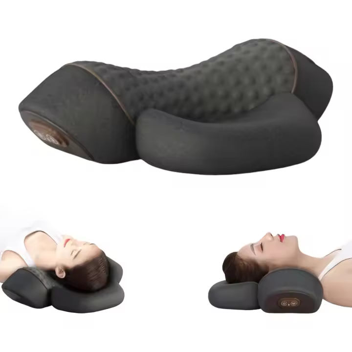Almohada de masaje cervical, modelo 2025, masajeador cervical con tracción de espuma viscoelástica, almohada de masaje ergonómica 3 en 1 (gris) - 1